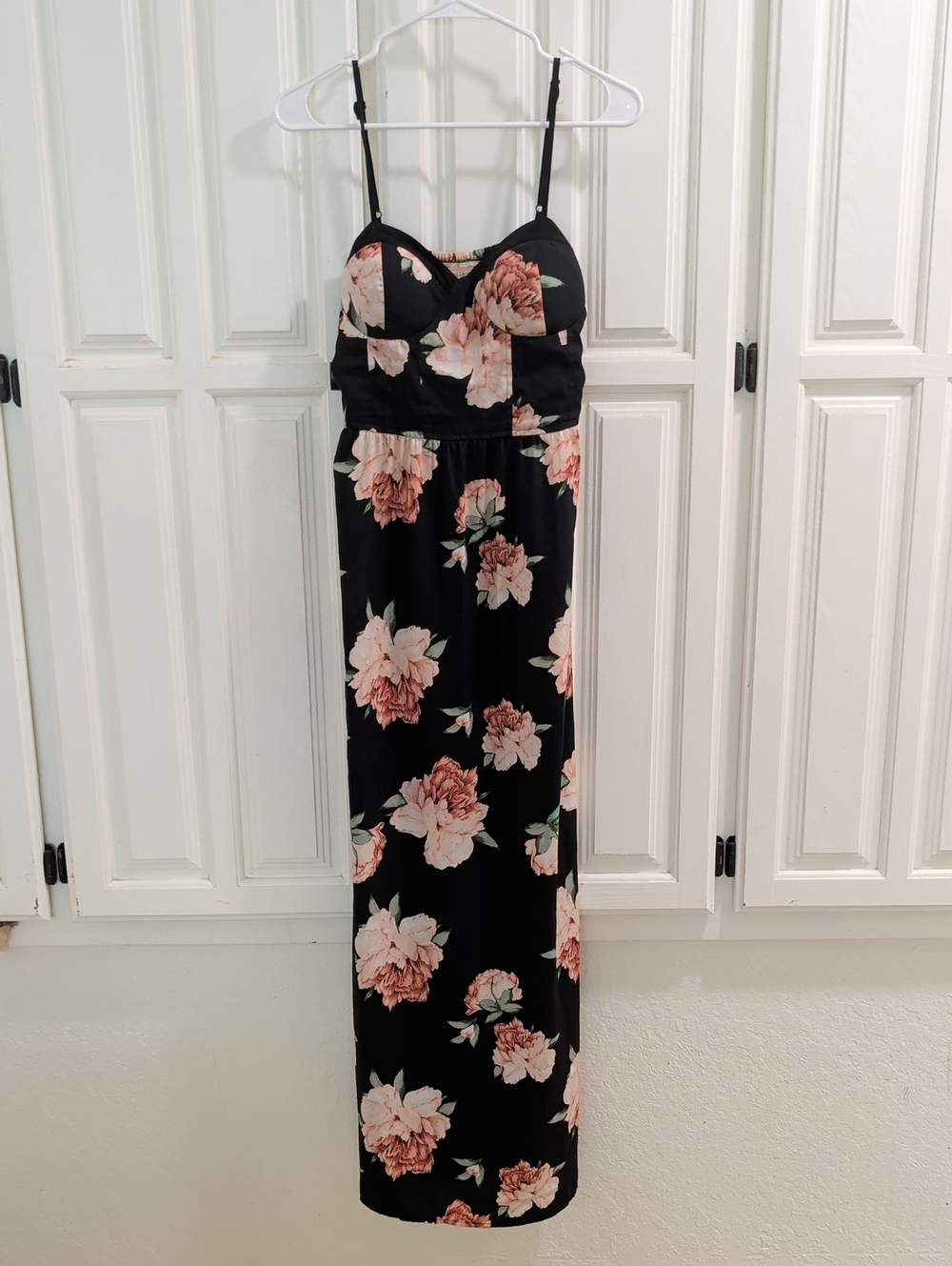 B.O.G Floral Spaghetti-Strap Maxi Dress in Black and Blush